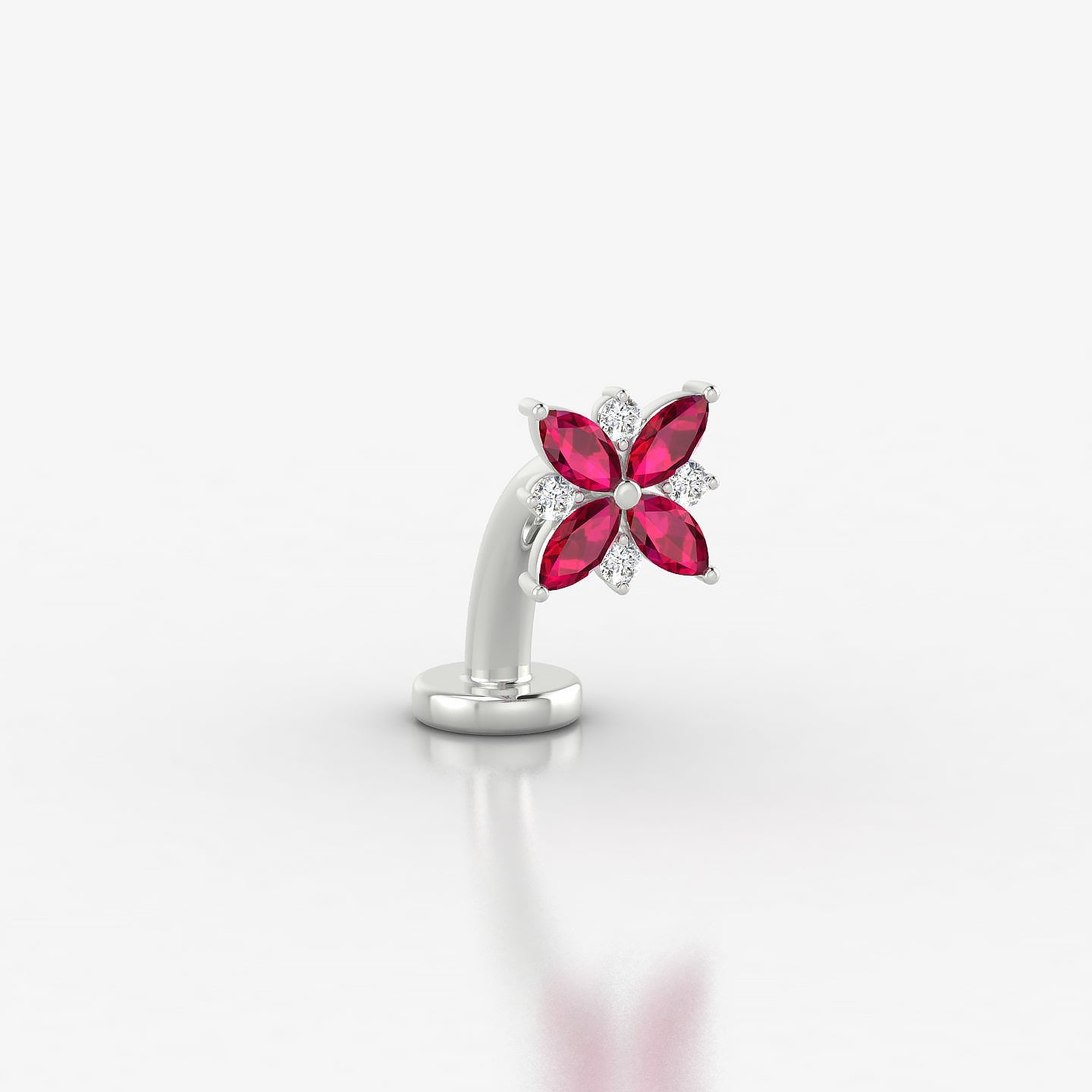 Aurore | 18k White Gold 8 mm 5.5 mm Flower Ruby & Diamond Floating Navel Piercing