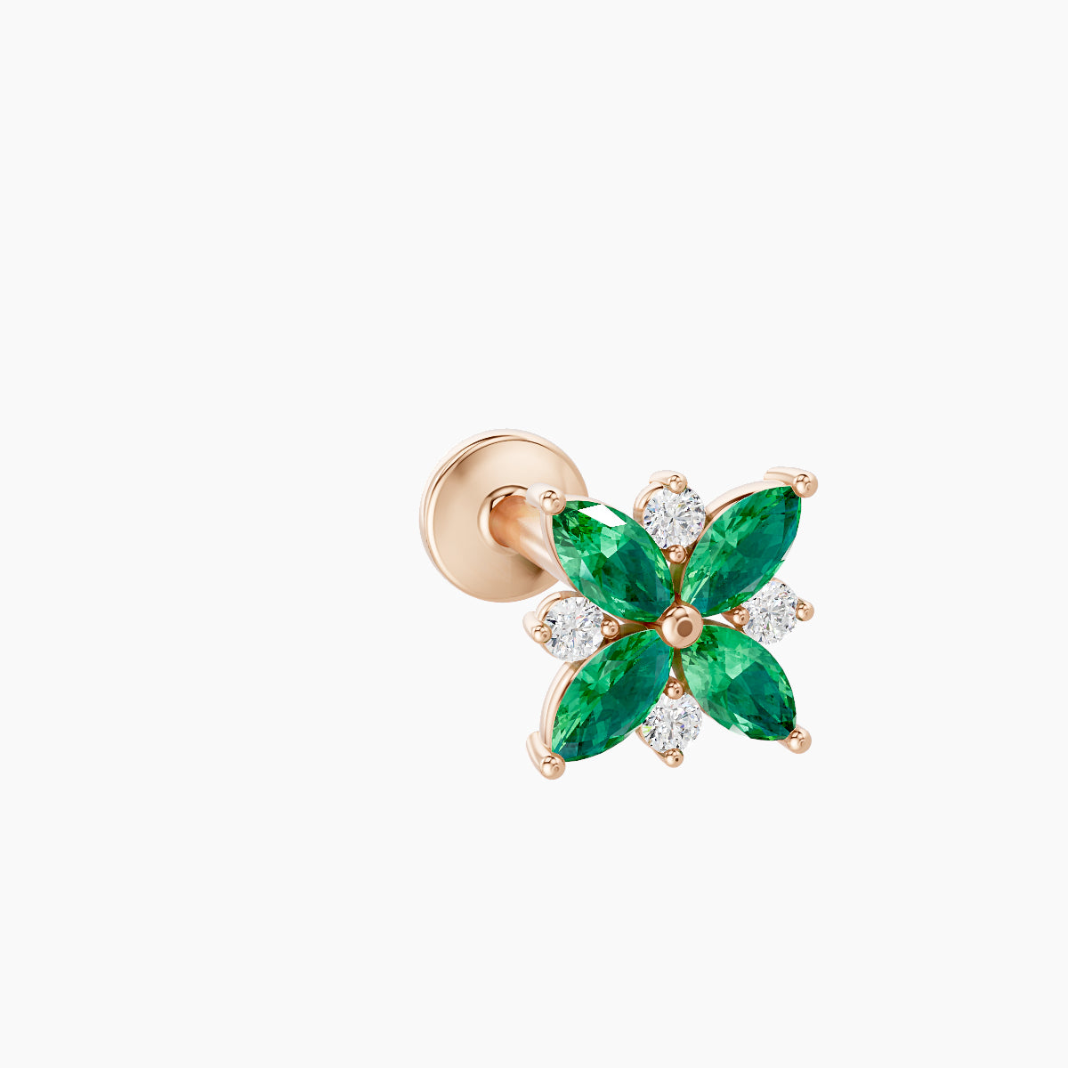 Aurore | 18k Rose Gold 8 mm 5.5 mm Flower Emerald & Diamond Piercing