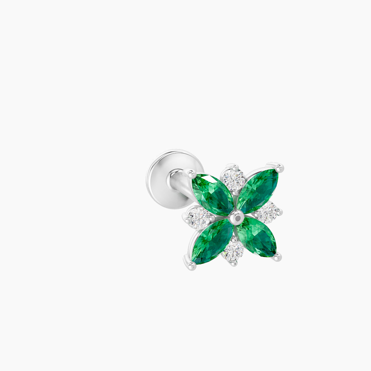 Aurore | 18k White Gold 8 mm 5.5 mm Flower Emerald & Diamond Piercing