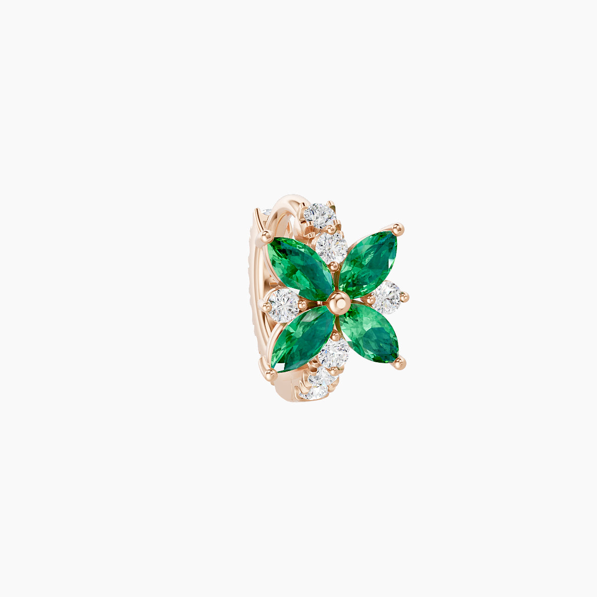 Aurore | 18k Rose Gold 5 mm Flower Emerald & Diamond Hoop Piercing