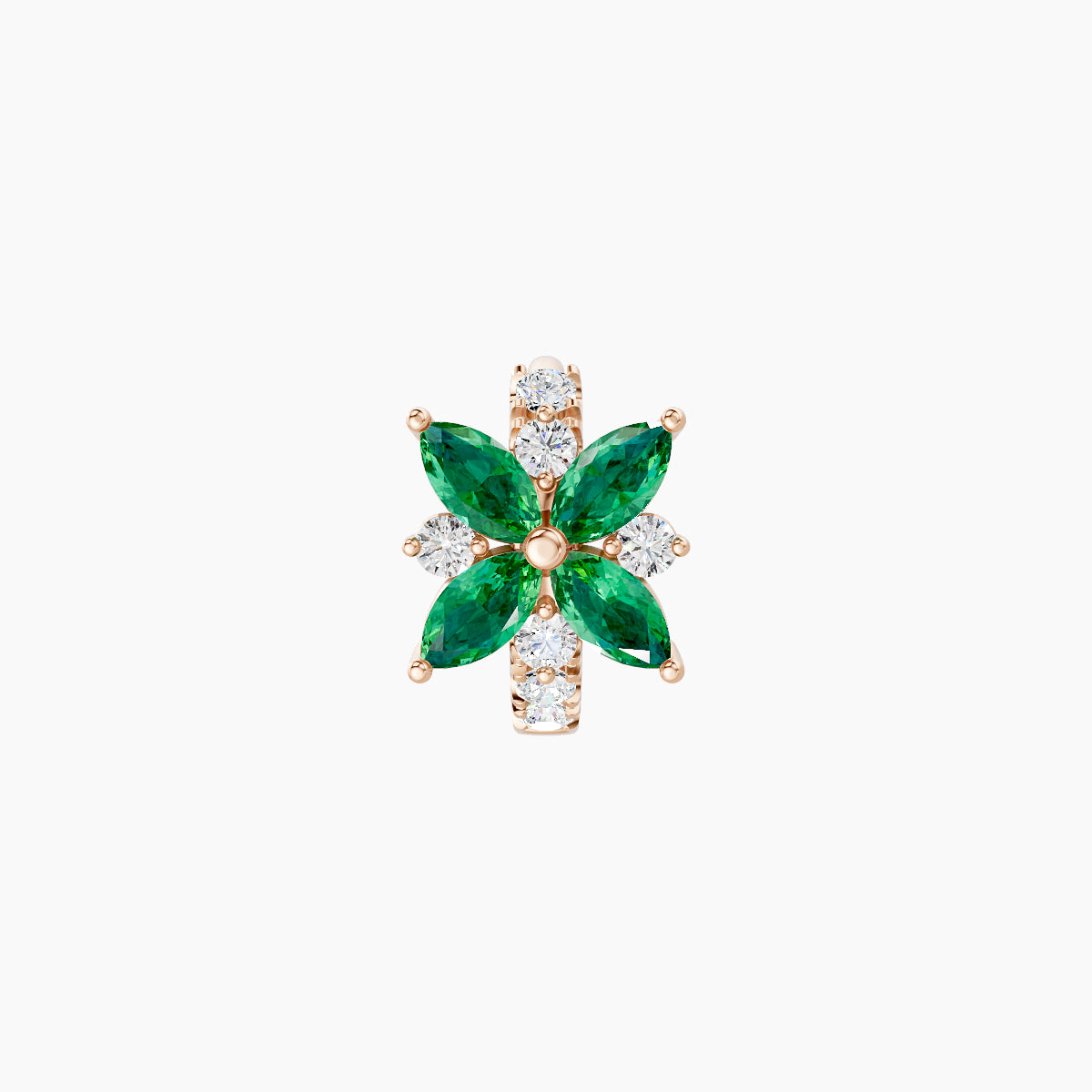 Aurore | 18k Rose Gold 5 mm Flower Emerald & Diamond Hoop Piercing