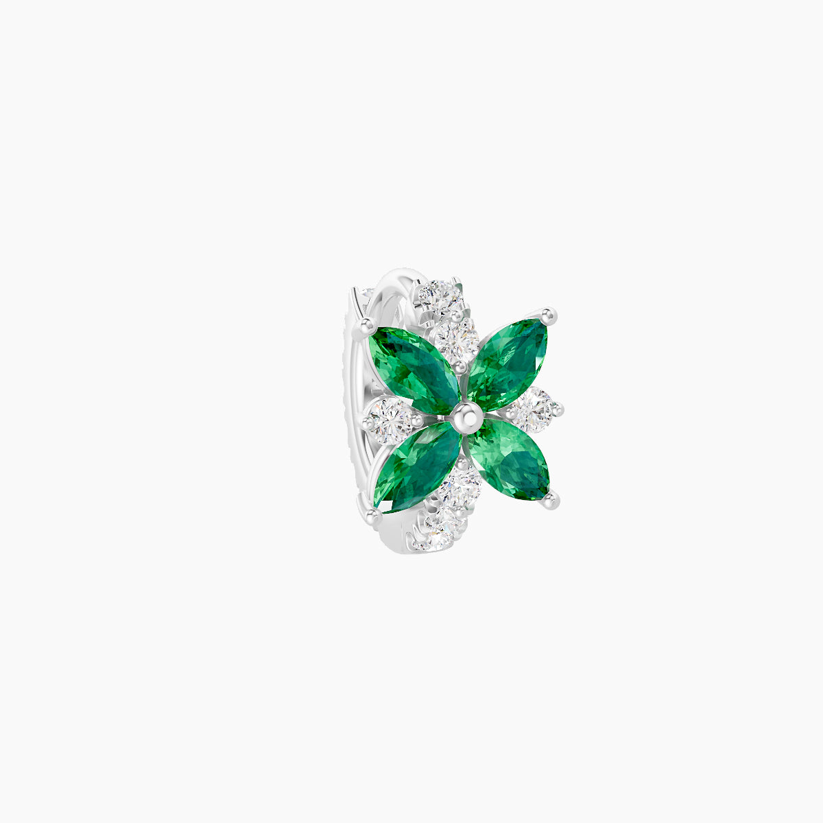Aurore | 18k White Gold 5 mm Flower Emerald & Diamond Hoop Piercing