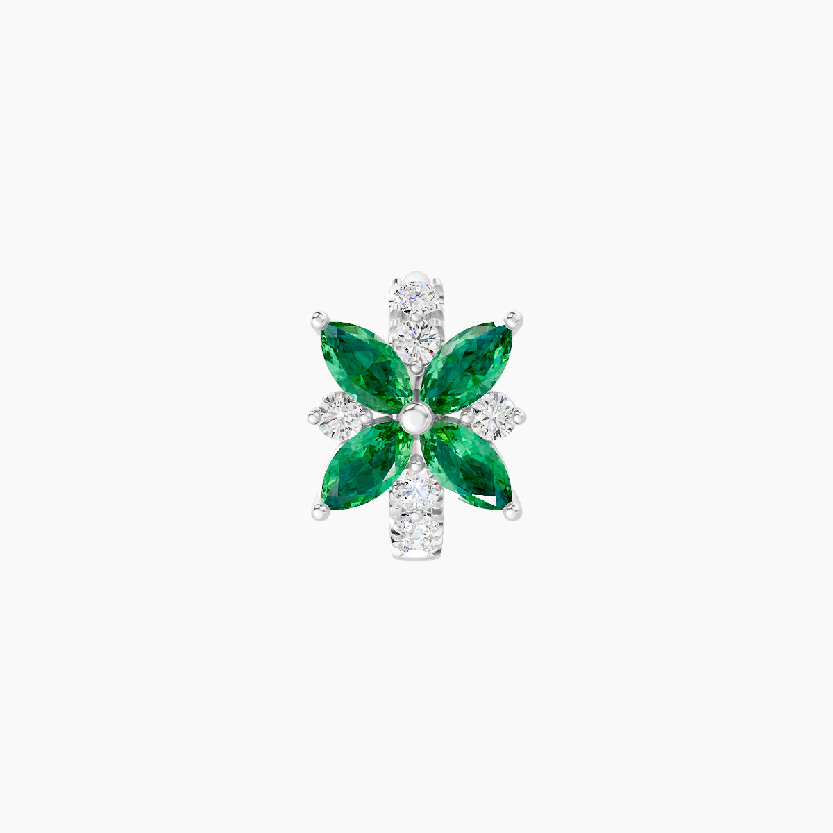 Aurore | 18k White Gold 5 mm Flower Emerald & Diamond Hoop Piercing