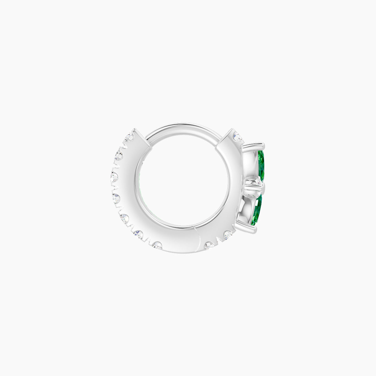 Aurore | 18k White Gold 5 mm Flower Emerald & Diamond Hoop Piercing