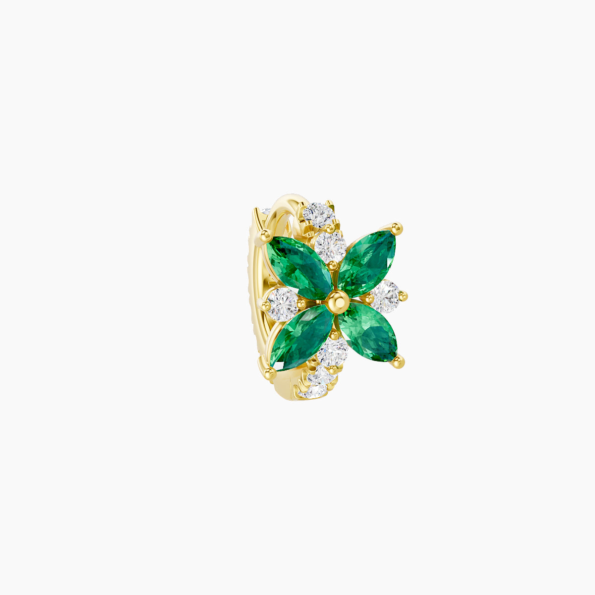 Aurore | 18k Yellow Gold 5 mm Flower Emerald & Diamond Hoop Piercing