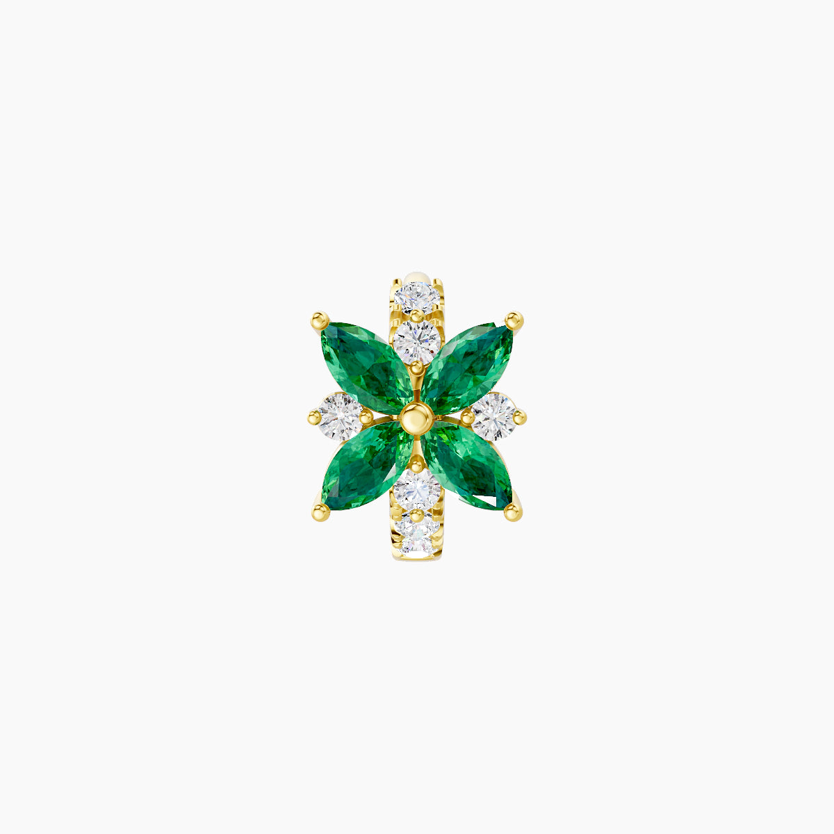 Aurore | 18k Yellow Gold 5 mm Flower Emerald & Diamond Hoop Piercing