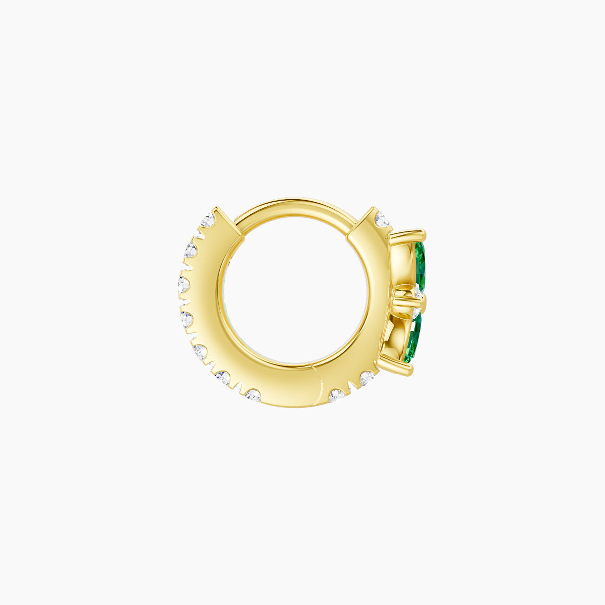Aurore | 18k Yellow Gold 5 mm Flower Emerald & Diamond Hoop Piercing