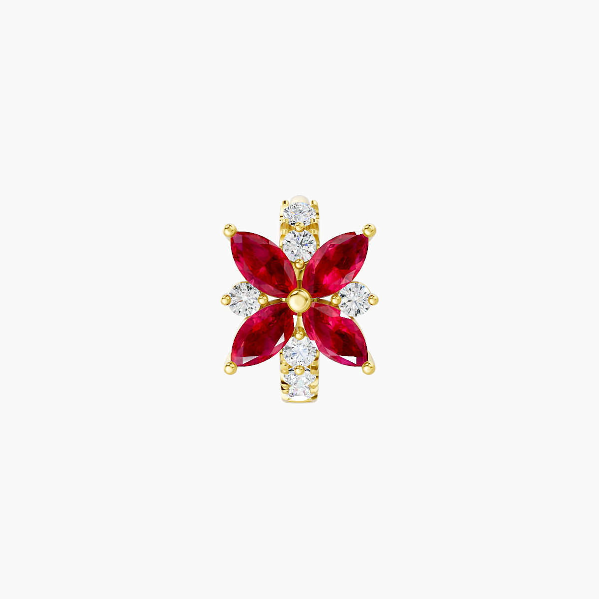 Aurore | 18k Yellow Gold 5 mm Flower Ruby & Diamond Hoop Piercing