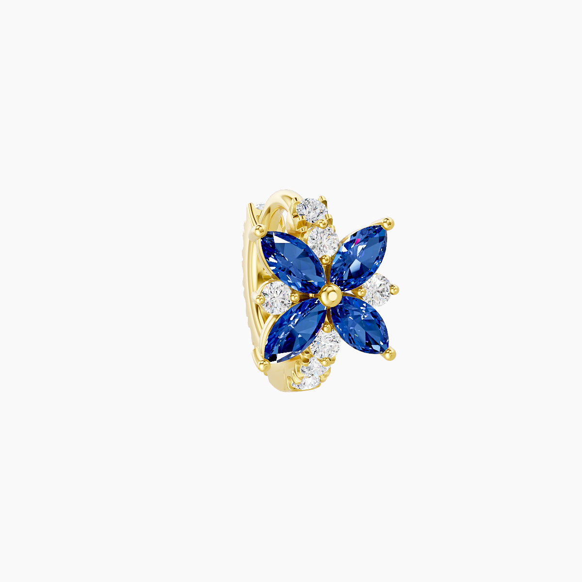 Aurore | 18k Yellow Gold 5 mm Flower Sapphire & Diamond Hoop Piercing