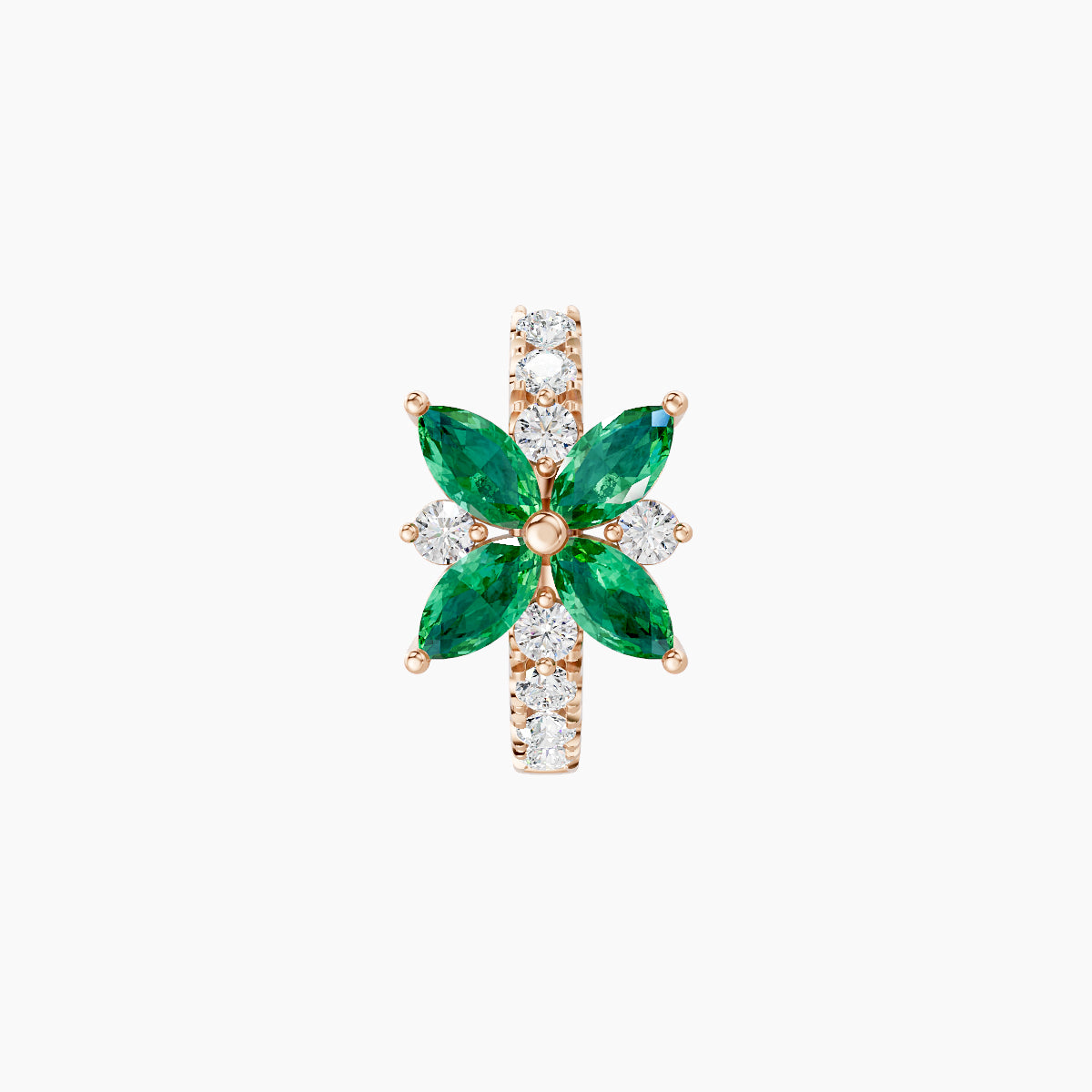 Aurore | 18k Rose Gold 6.5 mm Flower Emerald & Diamond Hoop Piercing