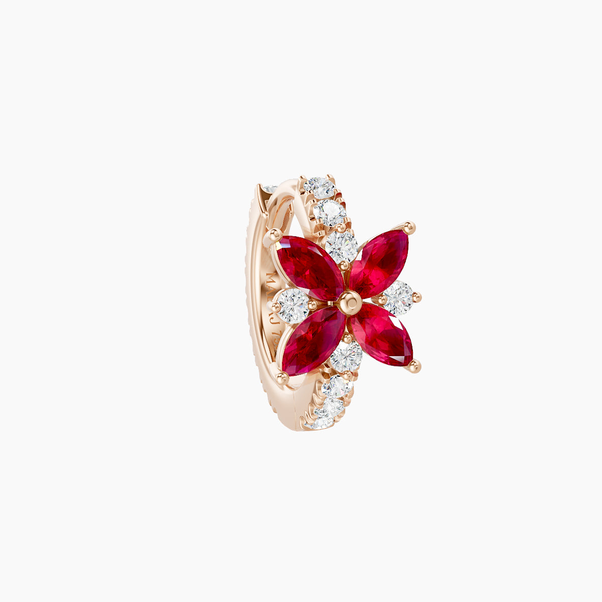 Aurore | 18k Rose Gold 6.5 mm Flower Ruby & Diamond Hoop Piercing