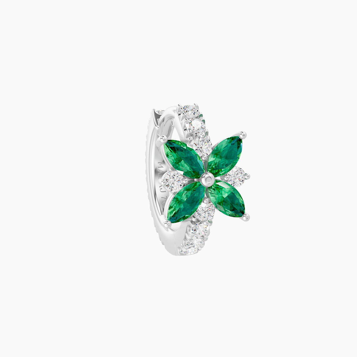 Aurore | 18k White Gold 6.5 mm Flower Emerald & Diamond Hoop Piercing