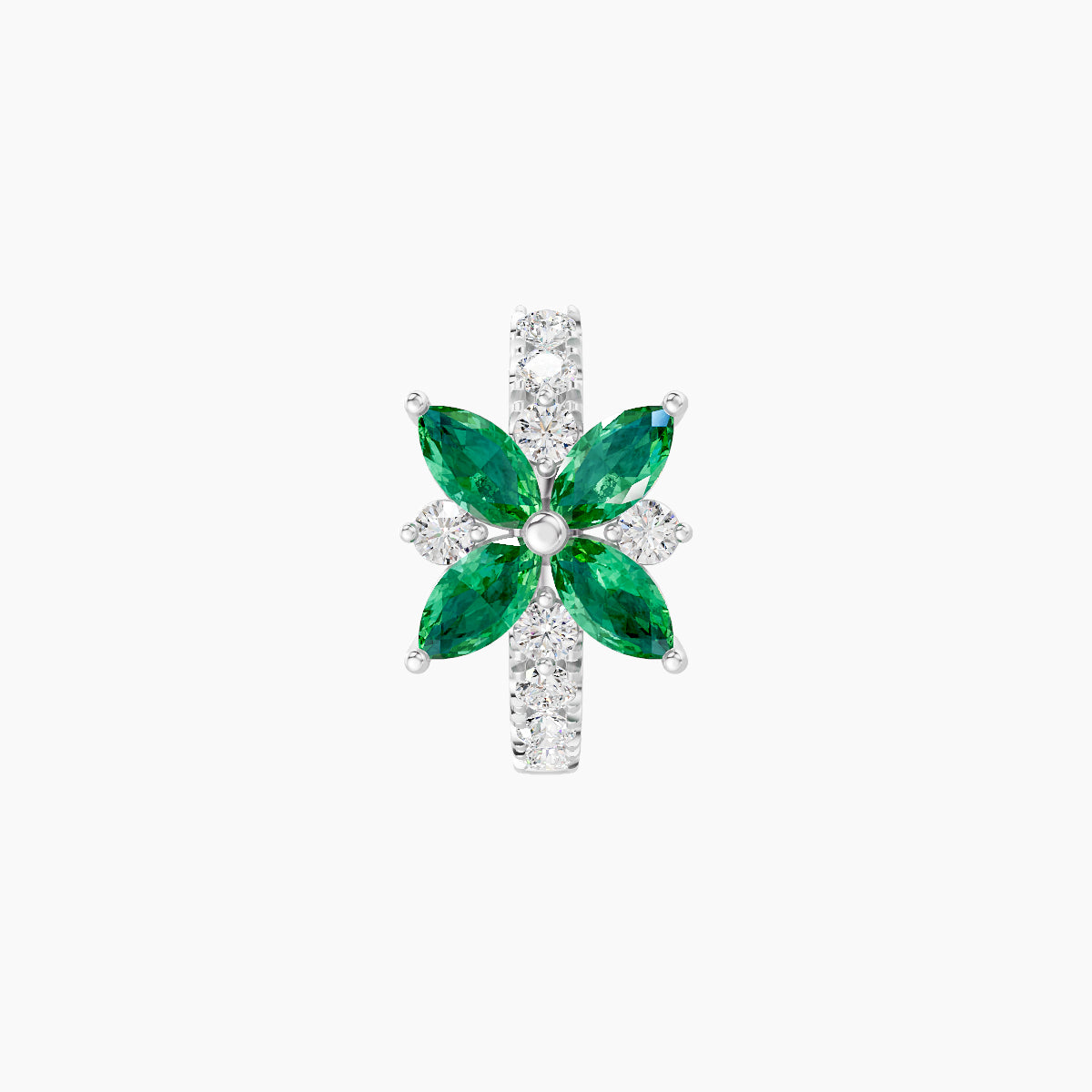 Aurore | 18k White Gold 6.5 mm Flower Emerald & Diamond Hoop Piercing