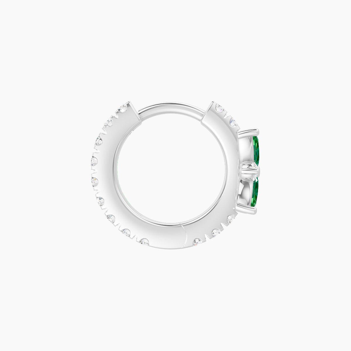 Aurore | 18k White Gold 6.5 mm Flower Emerald & Diamond Hoop Piercing