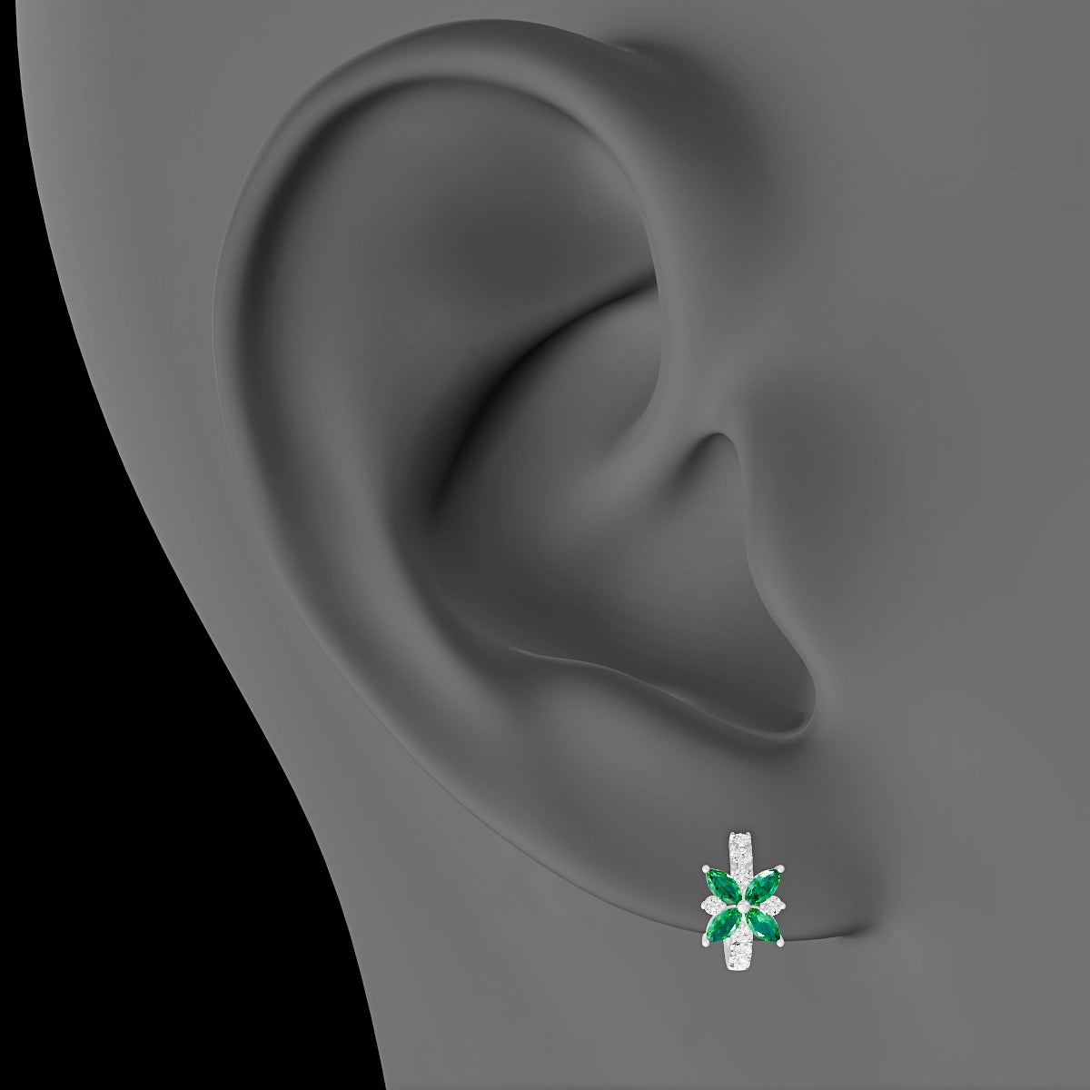 Aurore | 18k White Gold 6.5 mm Flower Emerald & Diamond Hoop Piercing