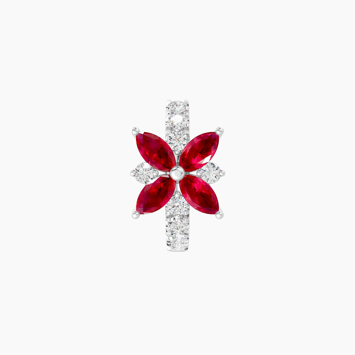 Aurore | 18k White Gold 6.5 mm Flower Ruby & Diamond Hoop Piercing