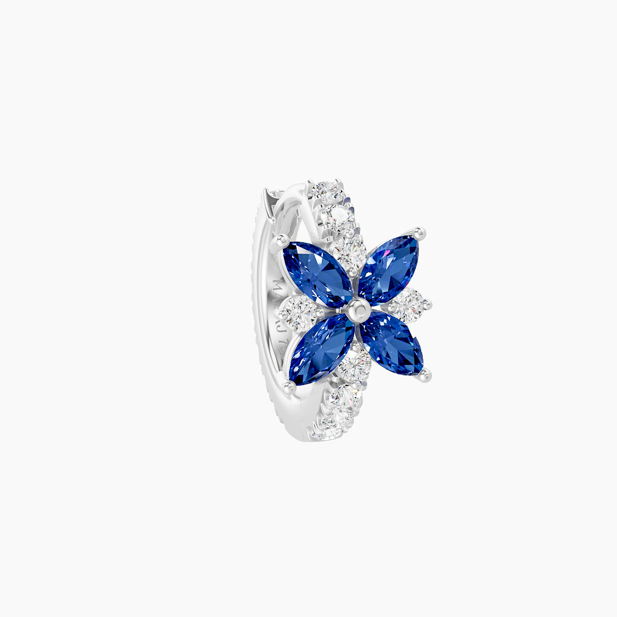Aurore | 18k White Gold 6.5 mm Flower Sapphire & Diamond Hoop Piercing