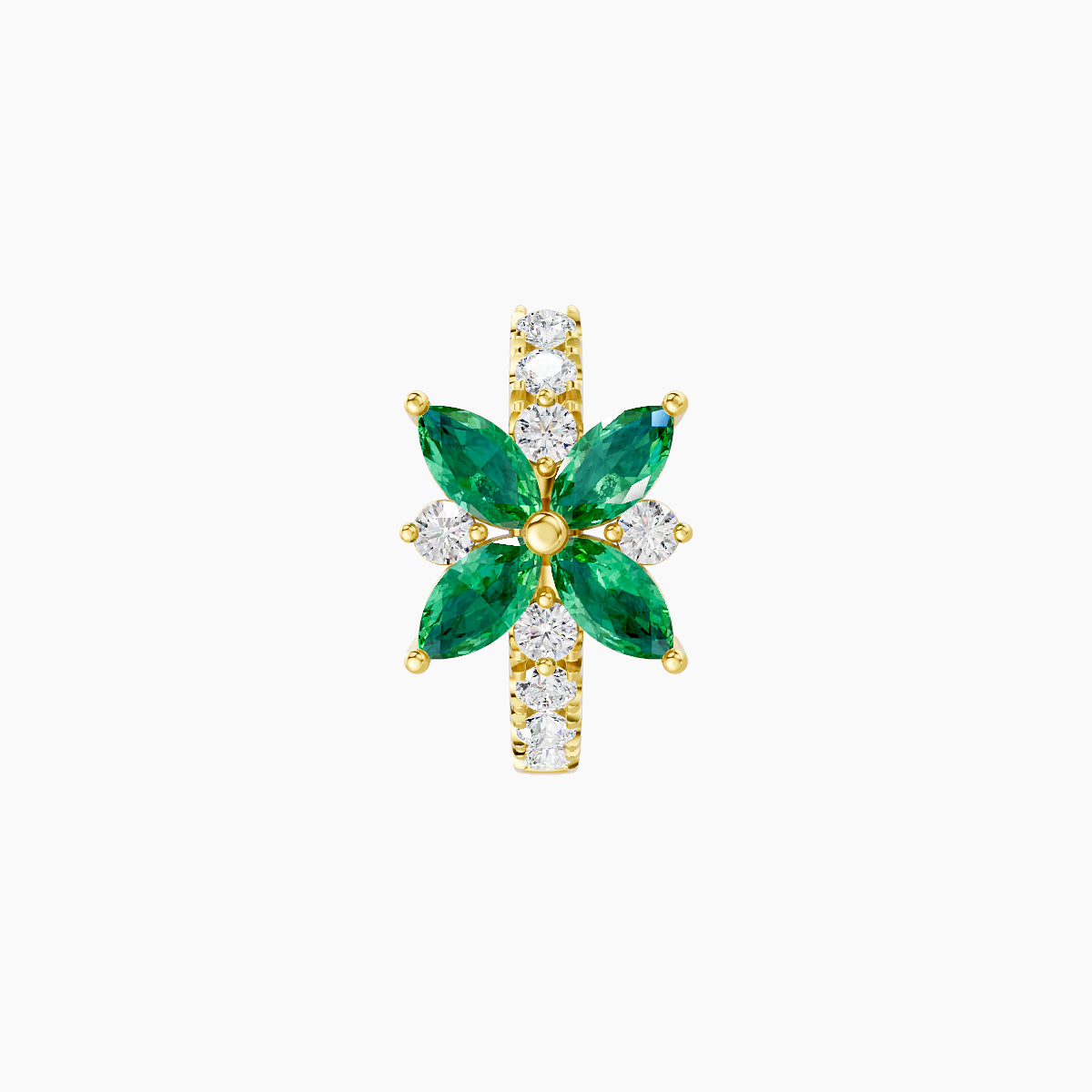 Aurore | 18k Yellow Gold 6.5 mm Flower Emerald & Diamond Hoop Piercing