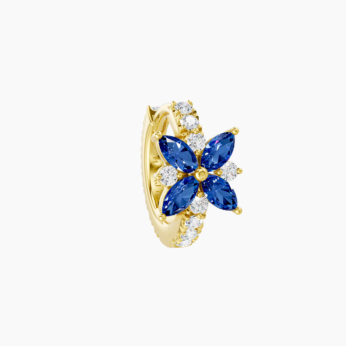 Aurore | 18k Yellow Gold 6.5 mm Flower Sapphire & Diamond Hoop Piercing
