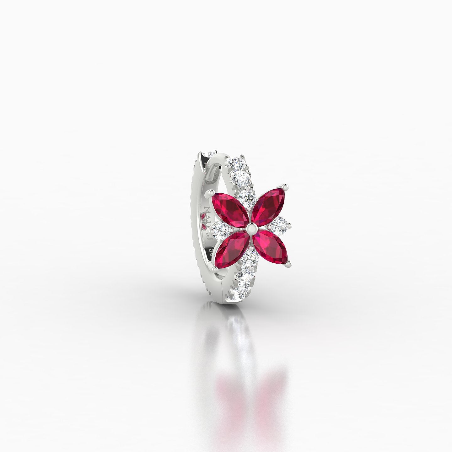 Aurore | 18k White Gold 6.5 mm Flower Ruby & Diamond Hoop Piercing