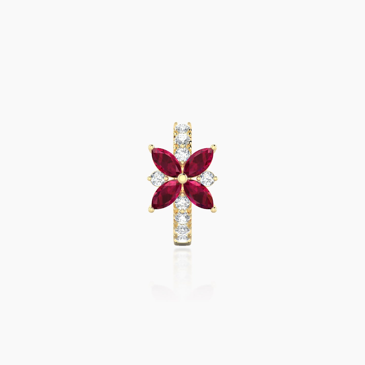 Aurore | 18k Yellow Gold 6.5 mm Flower Ruby & Diamond Hoop Piercing