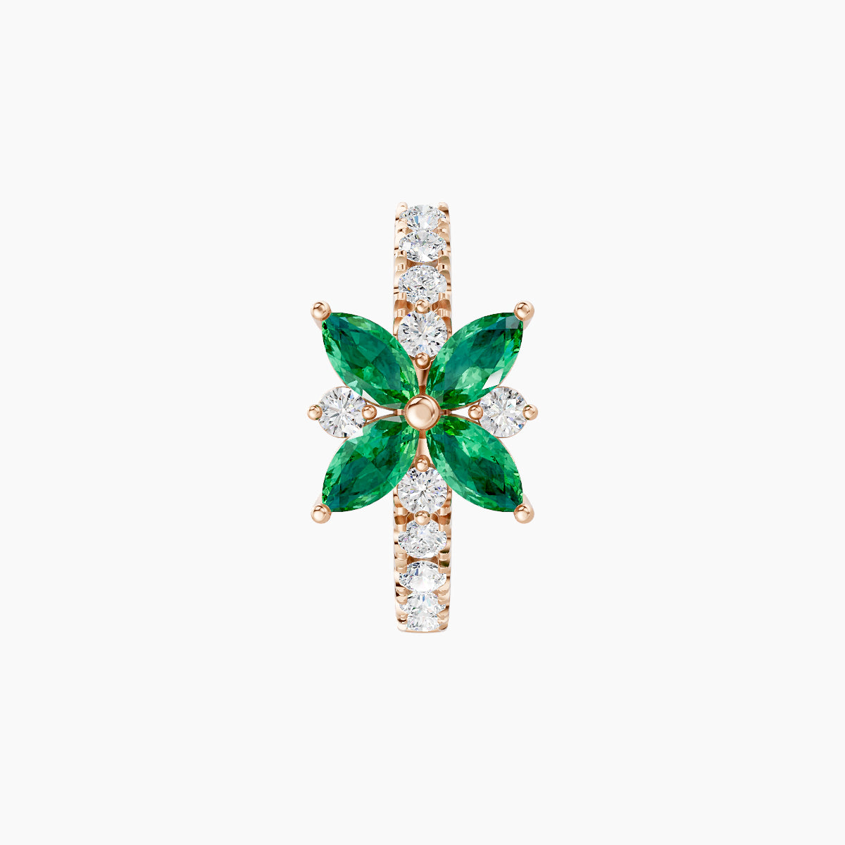 Aurore | 18k Rose Gold 8 mm Flower Emerald & Diamond Hoop Piercing