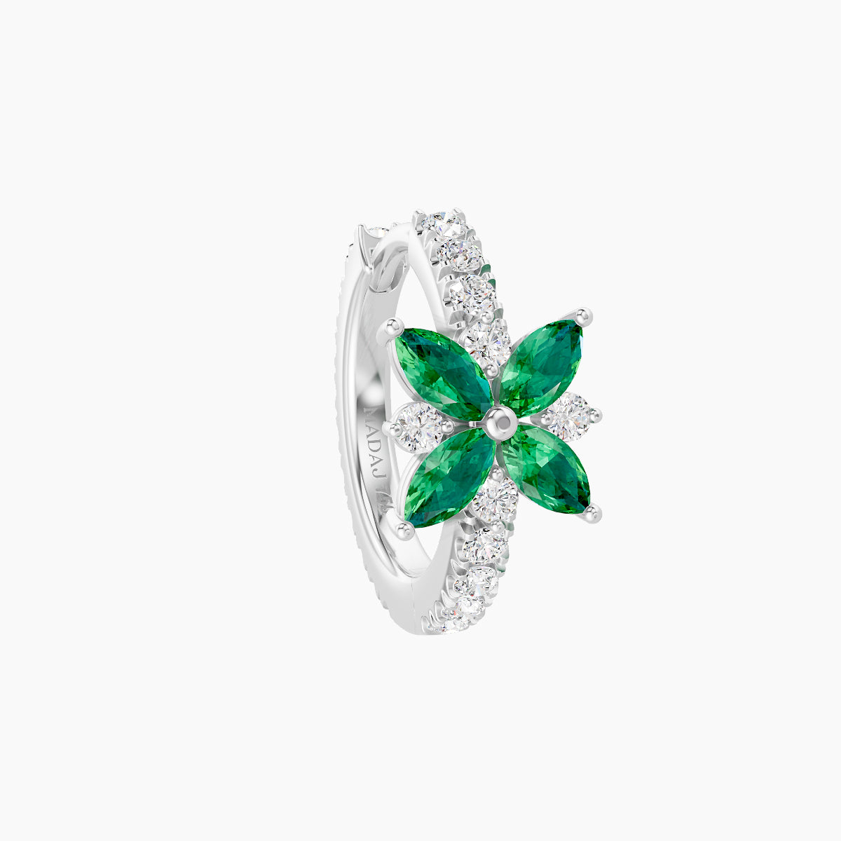 Aurore | 18k White Gold 8 mm Flower Emerald & Diamond Hoop Piercing