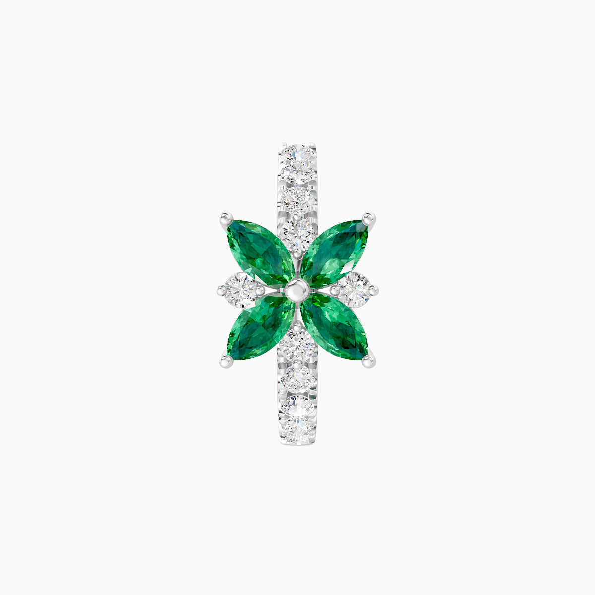 Aurore | 18k White Gold 8 mm Flower Emerald & Diamond Hoop Piercing