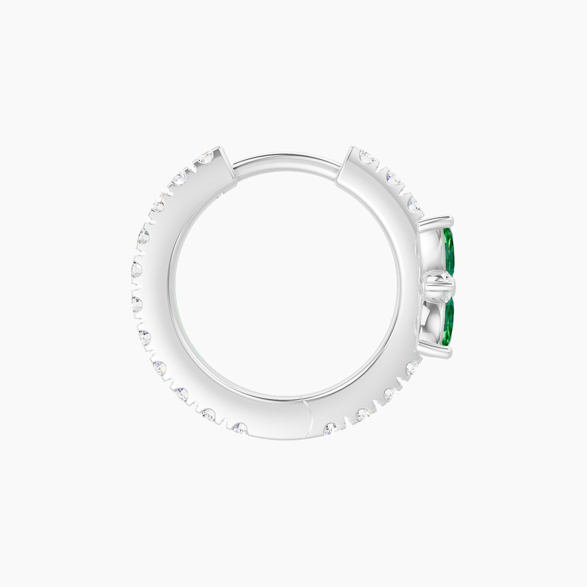 Aurore | 18k White Gold 8 mm Flower Emerald & Diamond Hoop Piercing