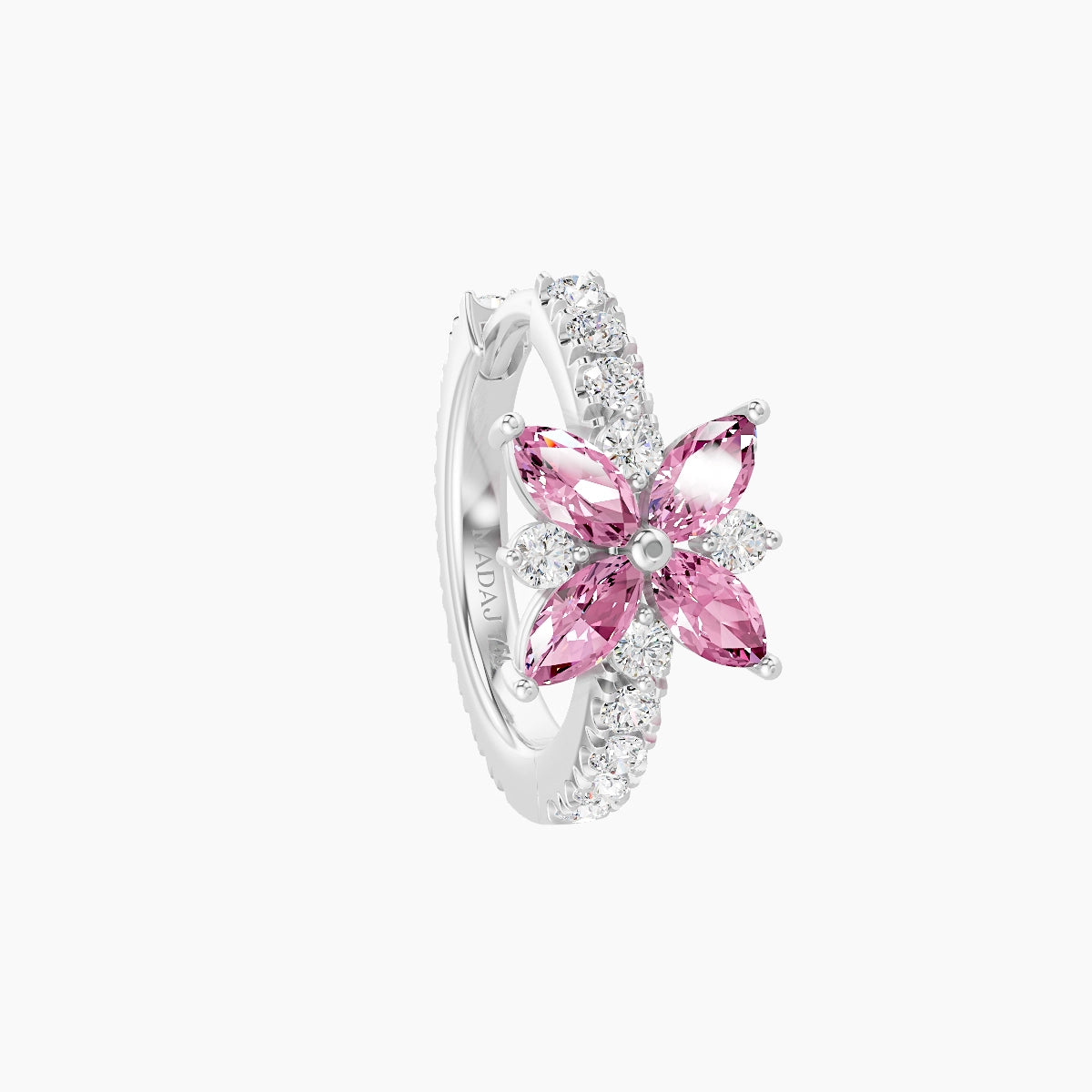 Aurore | 18k White Gold 8 mm Flower Pink Sapphire & Diamond Hoop Piercing