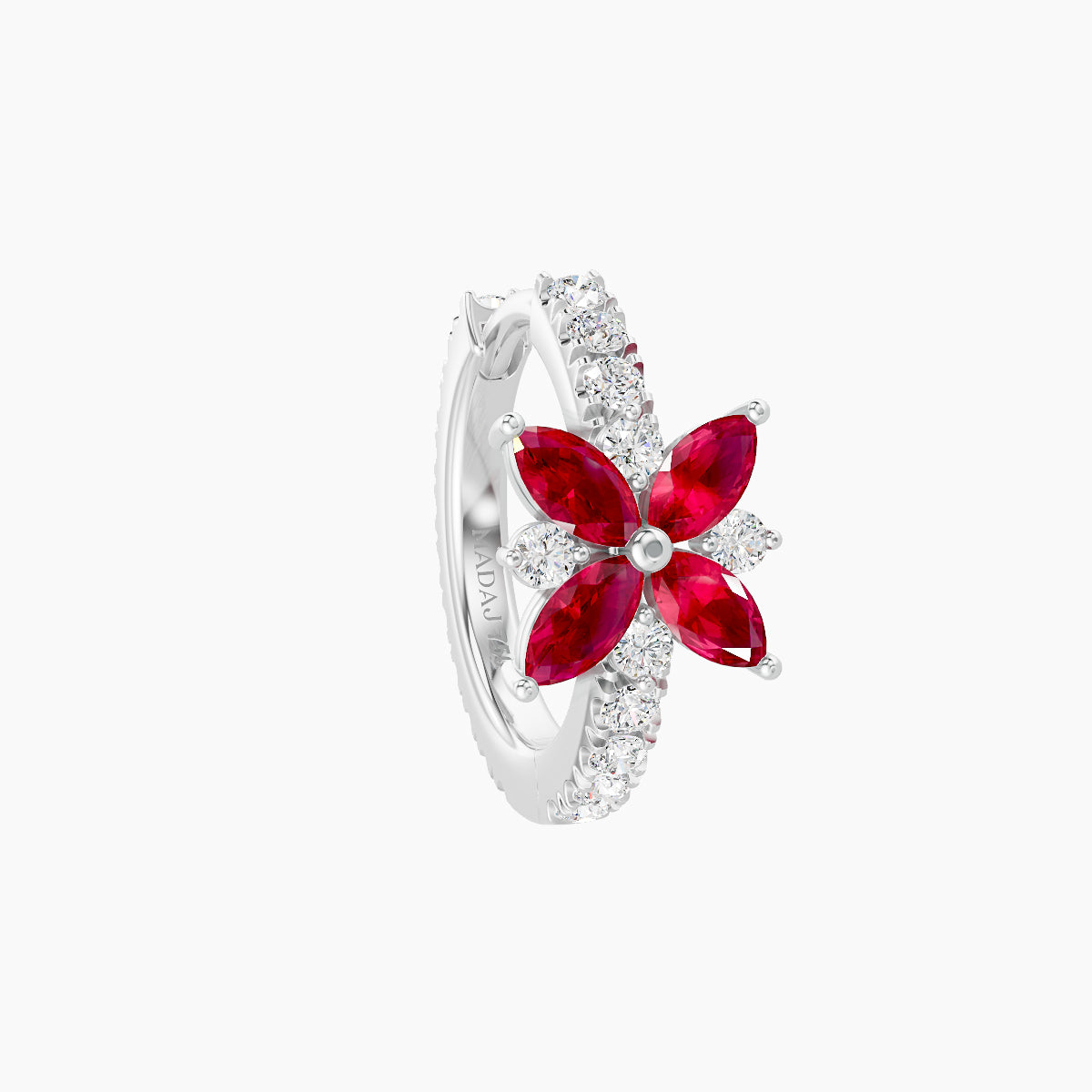 Aurore | 18k White Gold 8 mm Flower Ruby & Diamond Hoop Piercing