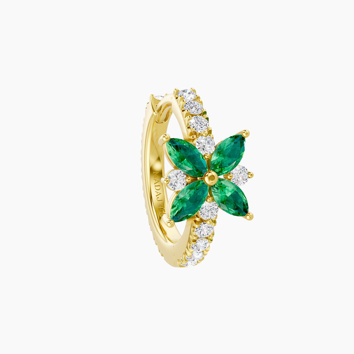 Aurore | 18k Yellow Gold 8 mm Flower Emerald & Diamond Hoop Piercing