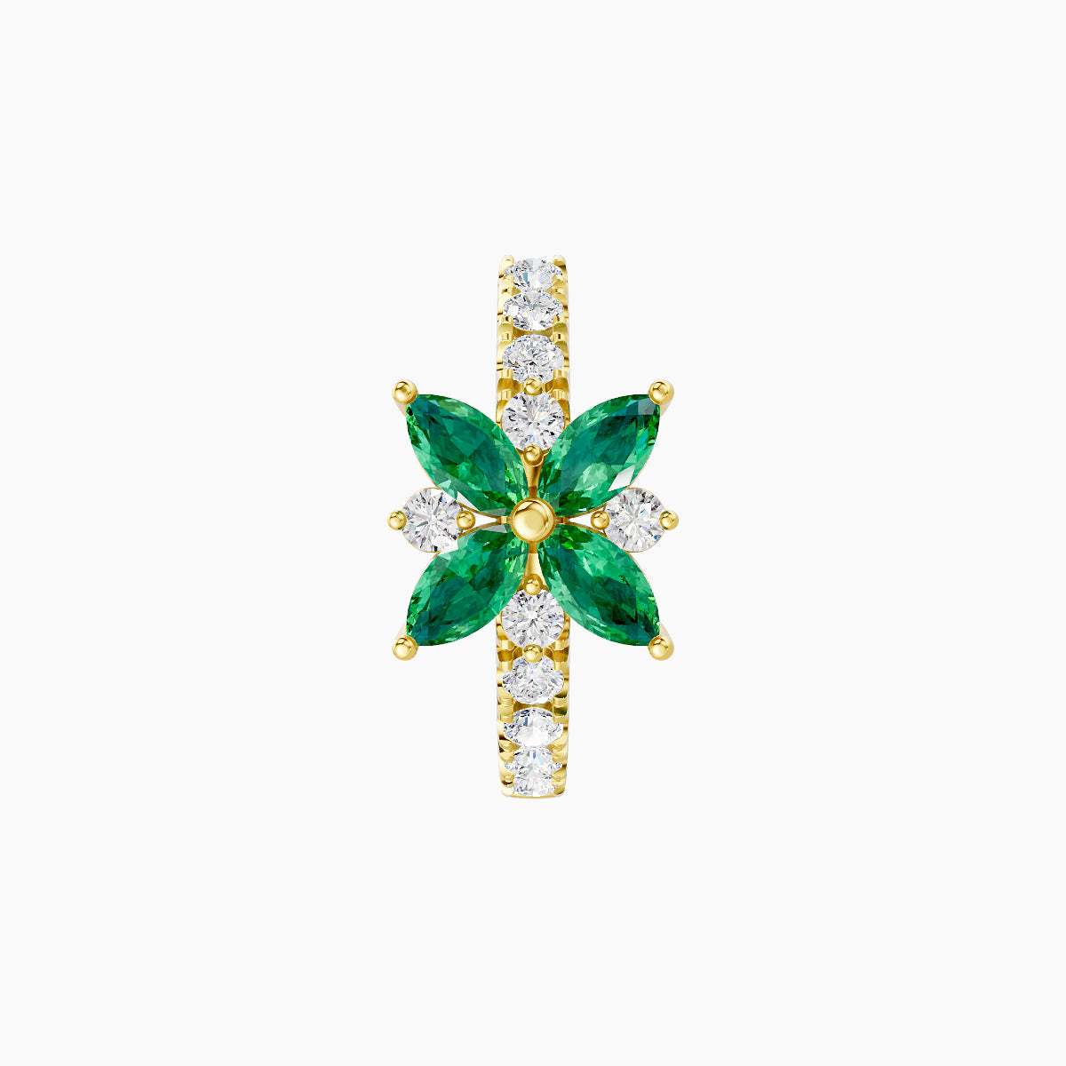 Aurore | 18k Yellow Gold 8 mm Flower Emerald & Diamond Hoop Piercing