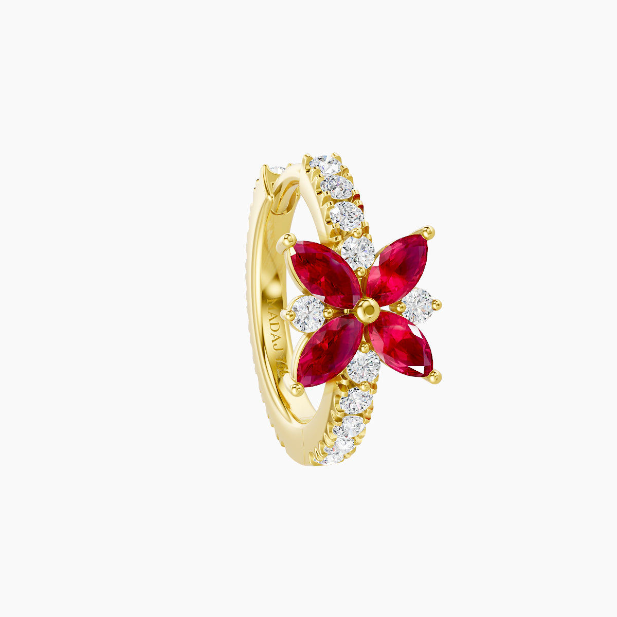 Aurore | 18k Yellow Gold 8 mm Flower Ruby & Diamond Hoop Piercing