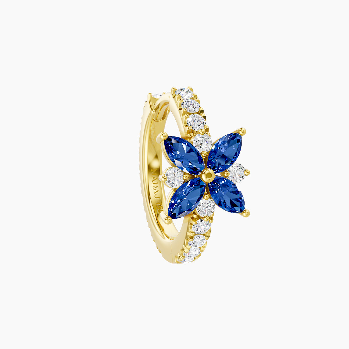 Aurore | 18k Yellow Gold 8 mm Flower Sapphire & Diamond Hoop Piercing