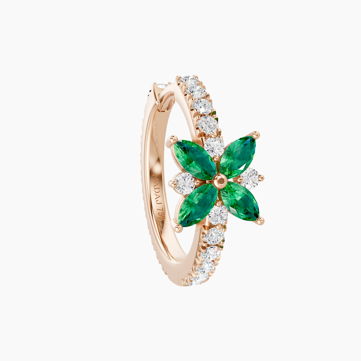 Aurore | 18k Rose Gold 9.5 mm Flower Emerald & Diamond Hoop Piercing