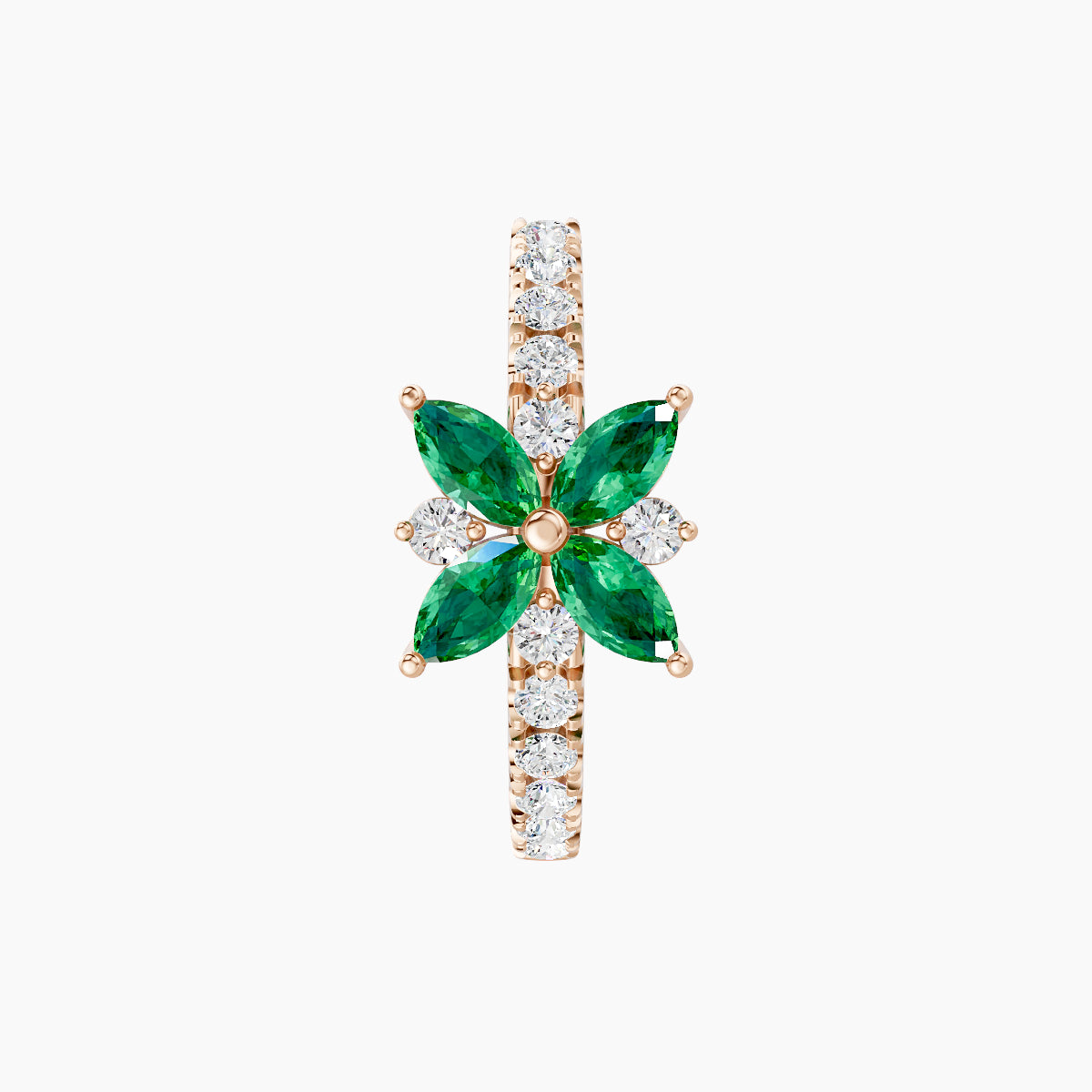 Aurore | 18k Rose Gold 9.5 mm Flower Emerald & Diamond Hoop Piercing
