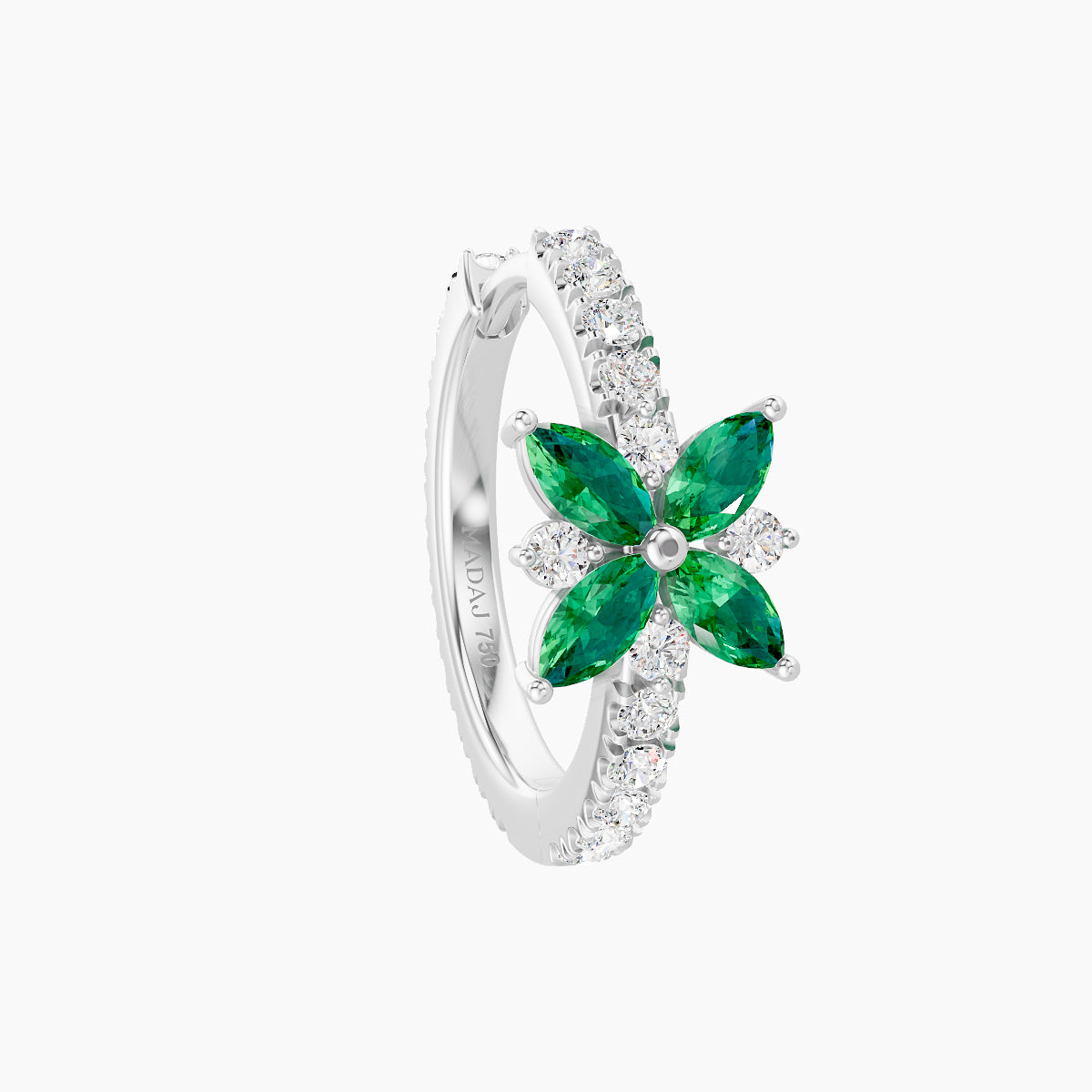 Aurore | 18k White Gold 9.5 mm Flower Emerald & Diamond Hoop Piercing