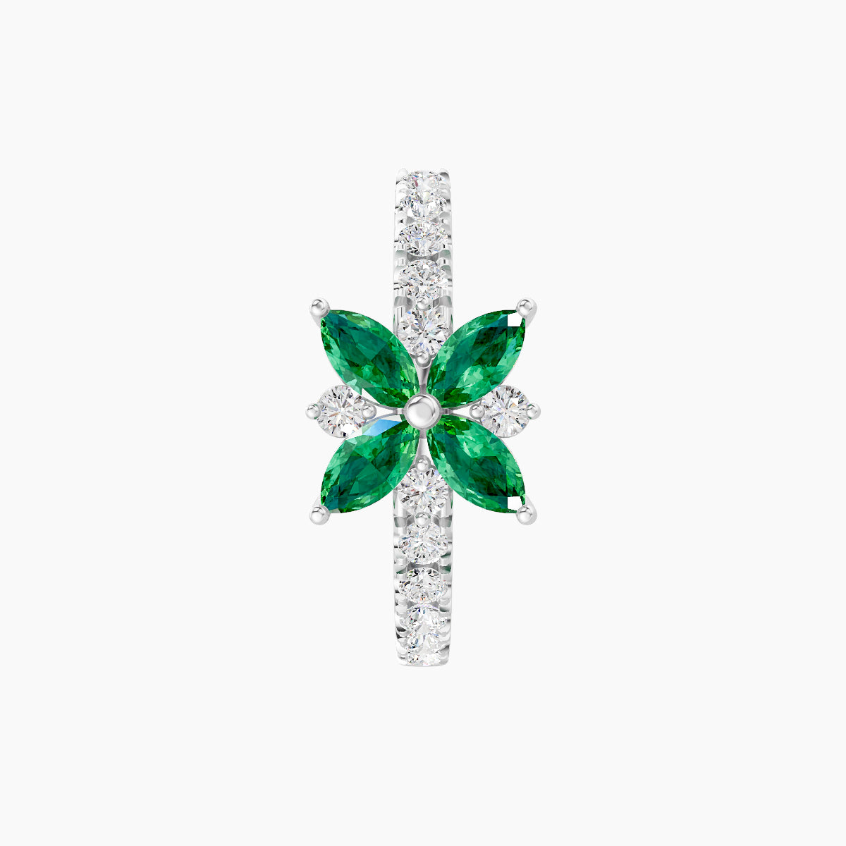 Aurore | 18k White Gold 9.5 mm Flower Emerald & Diamond Hoop Piercing