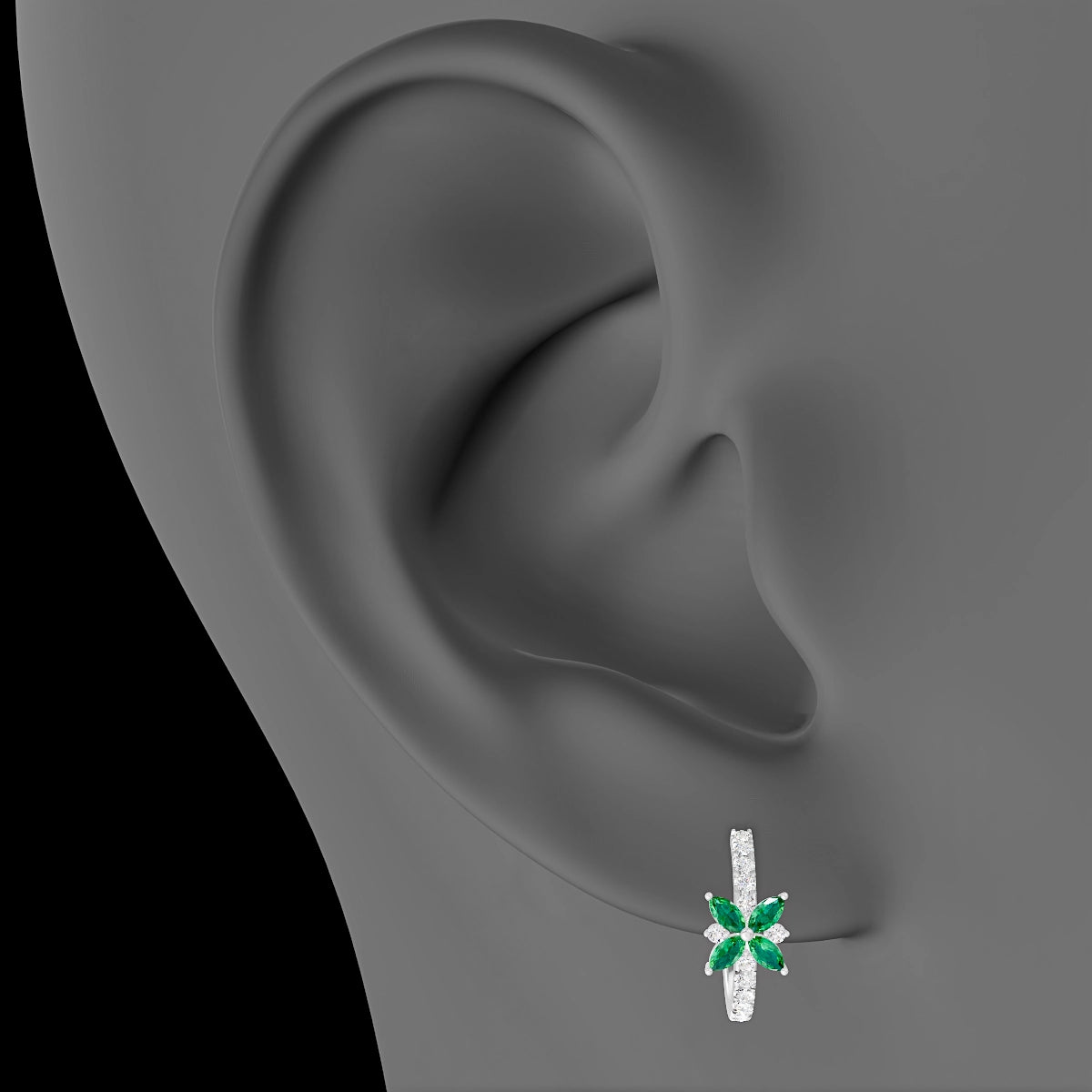 Aurore | 18k White Gold 9.5 mm Flower Emerald & Diamond Hoop Piercing