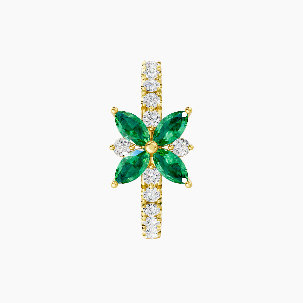 Aurore | 18k Yellow Gold 9.5 mm Flower Emerald & Diamond Hoop Piercing