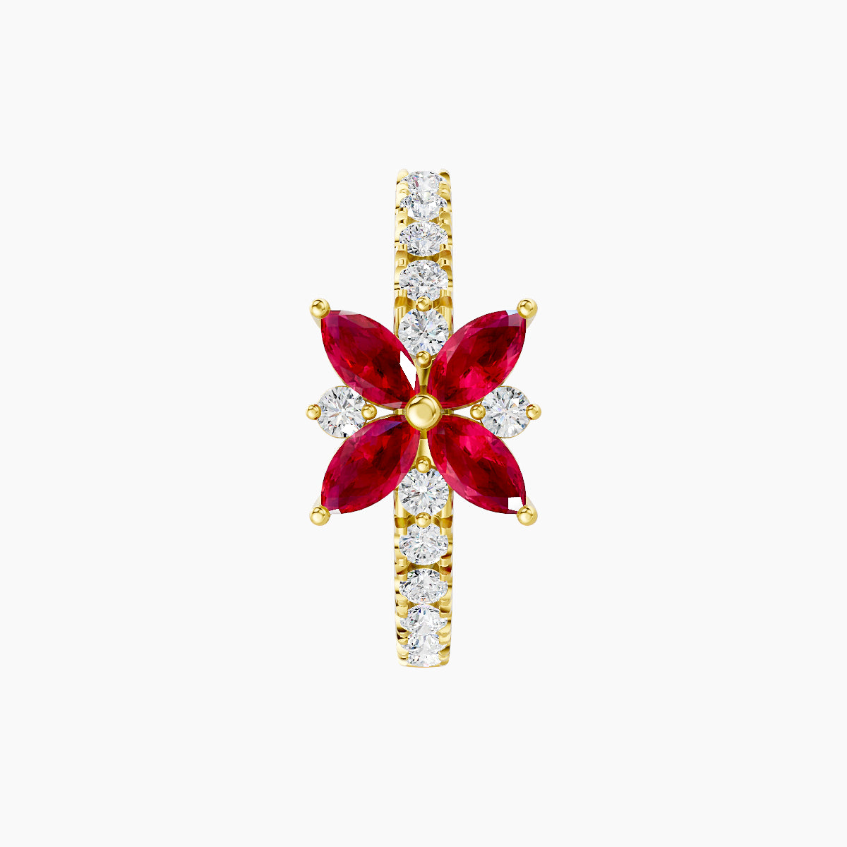 Aurore | 18k Yellow Gold 9.5 mm Flower Ruby & Diamond Hoop Piercing