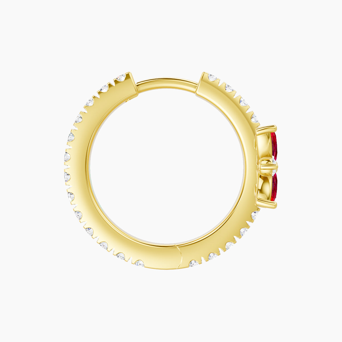 Aurore | 18k Yellow Gold 9.5 mm Flower Ruby & Diamond Hoop Piercing