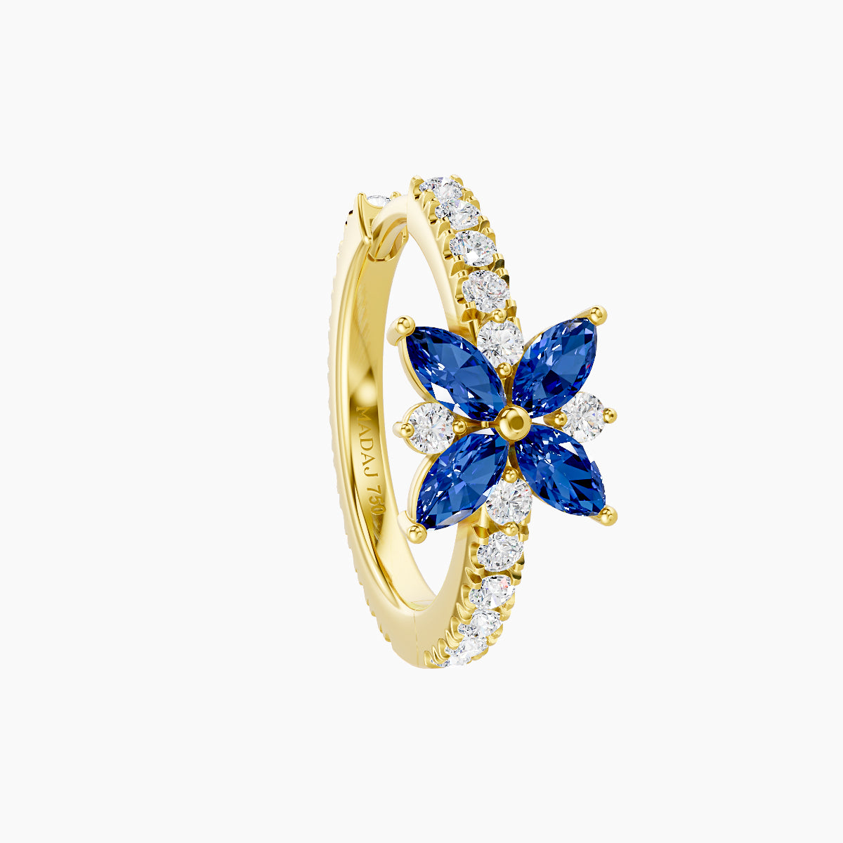 Aurore | 18k Yellow Gold 9.5 mm Flower Sapphire & Diamond Hoop Piercing