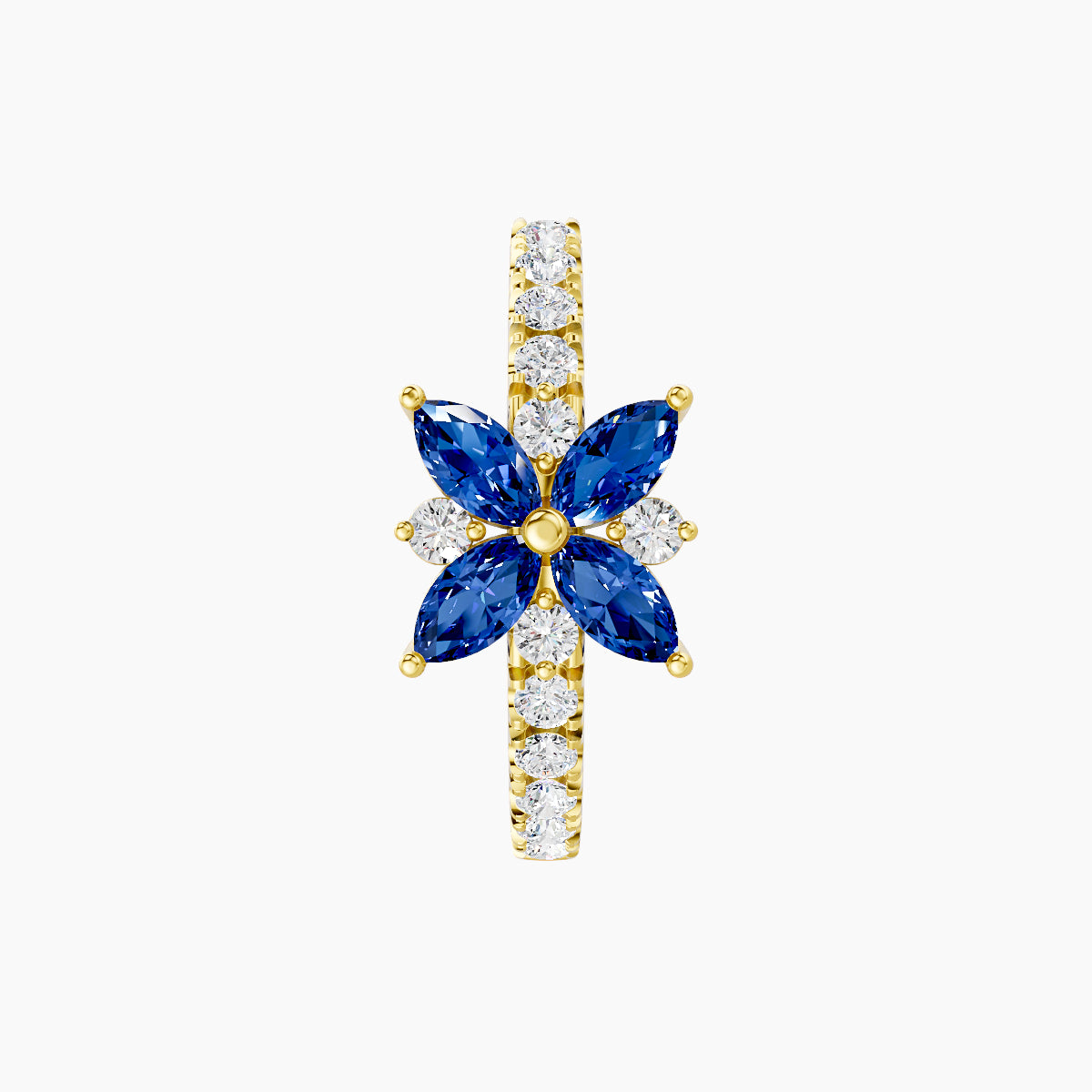 Aurore | 18k Yellow Gold 9.5 mm Flower Sapphire & Diamond Hoop Piercing