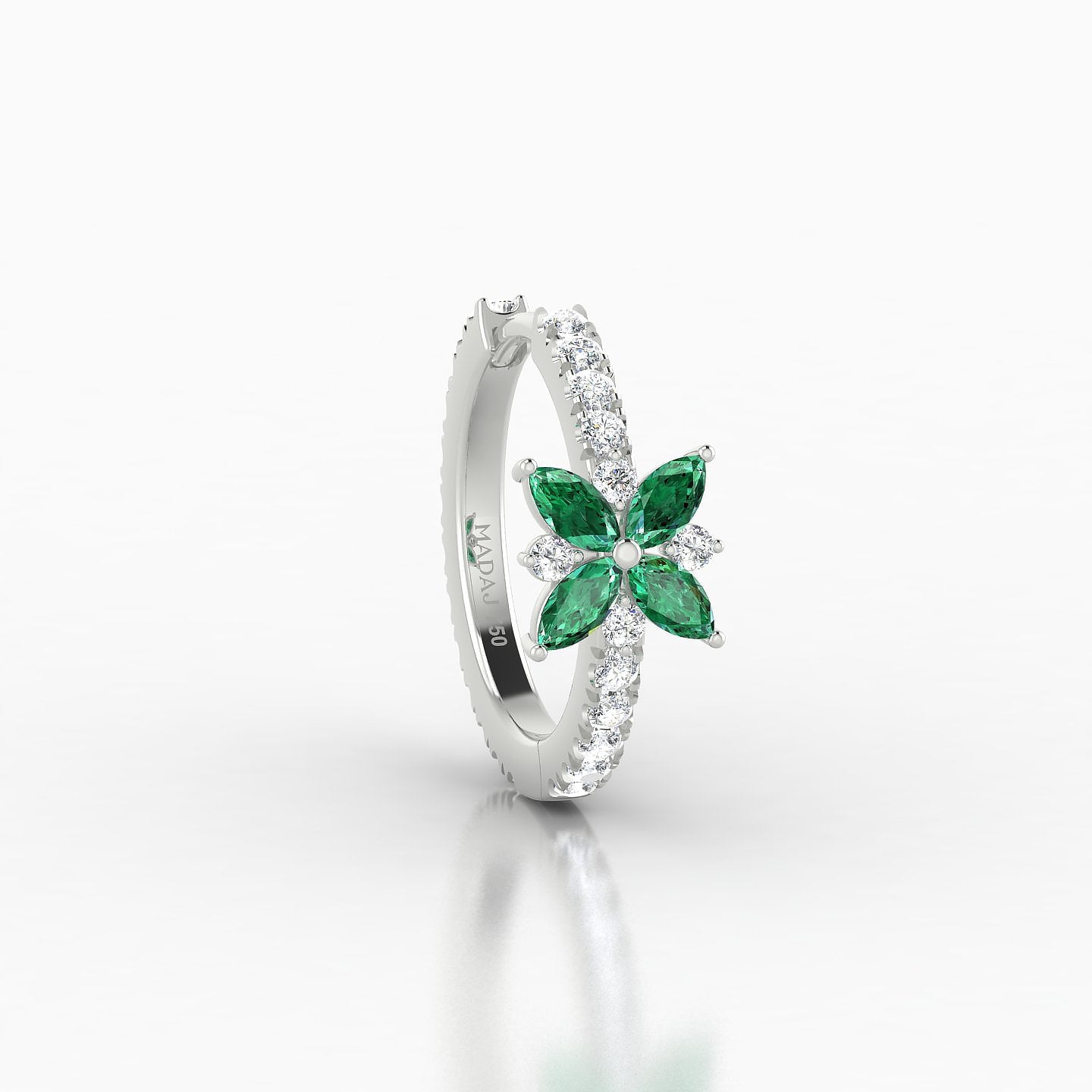 Aurore | 18k White Gold 9.5 mm Flower Emerald & Diamond Hoop Piercing