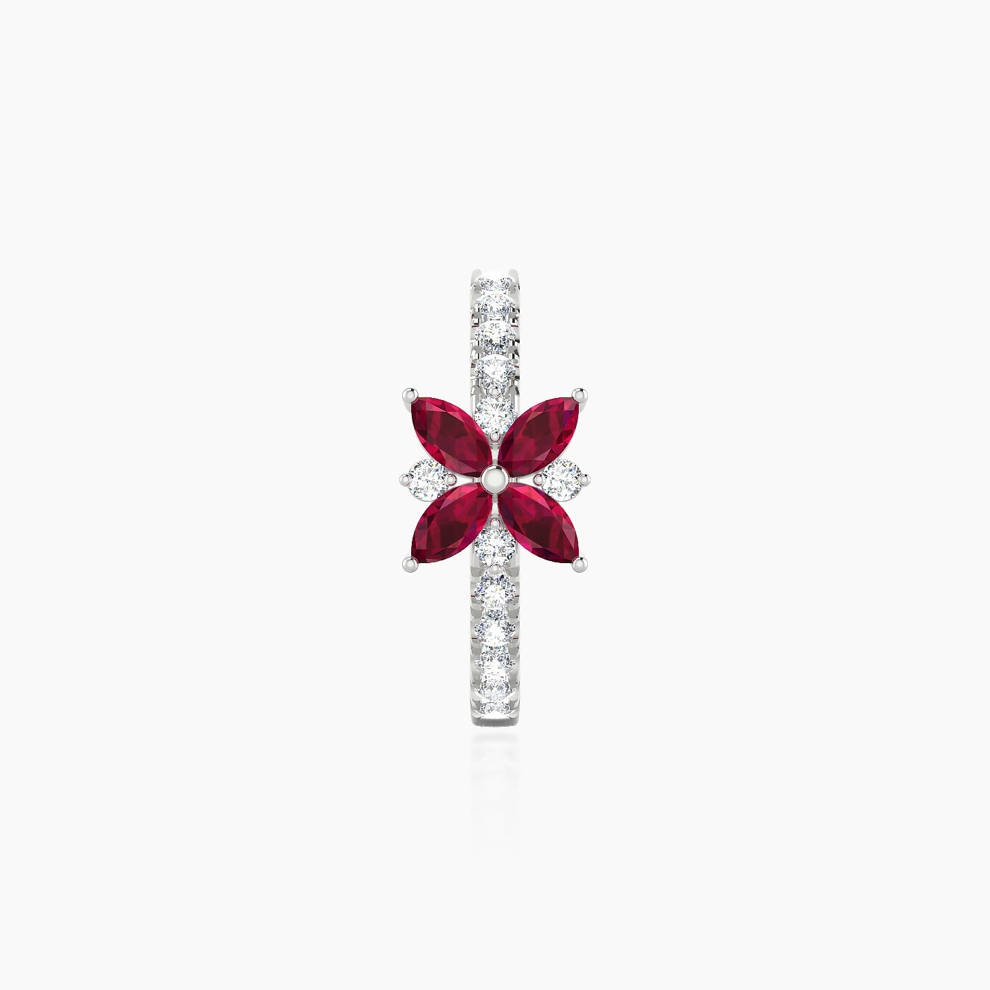 Aurore | 18k White Gold 9.5 mm Flower Ruby & Diamond Hoop Piercing