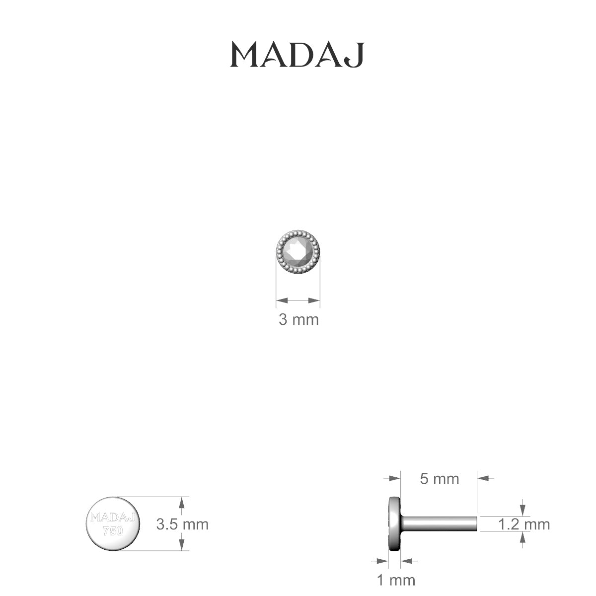 Aya | 18k White Gold 5 mm 3 mm Round Black Diamond Piercing