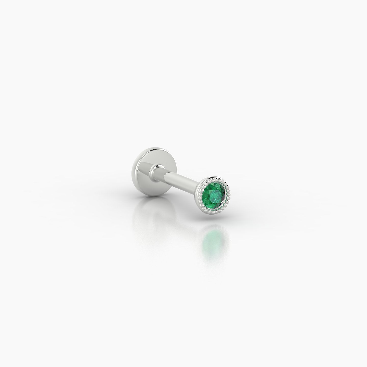Aya | 18k White Gold 6.5 mm 3 mm Round Emerald Nose Piercing