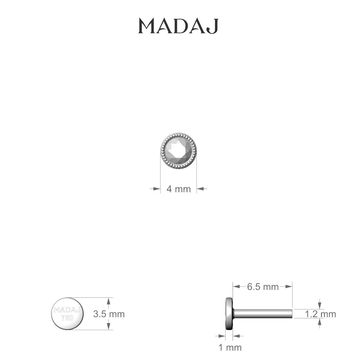 Aya | 18k White Gold 6.5 mm 4 mm Round Sapphire Piercing